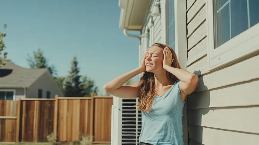 Woman covering ears due to loud AC noise