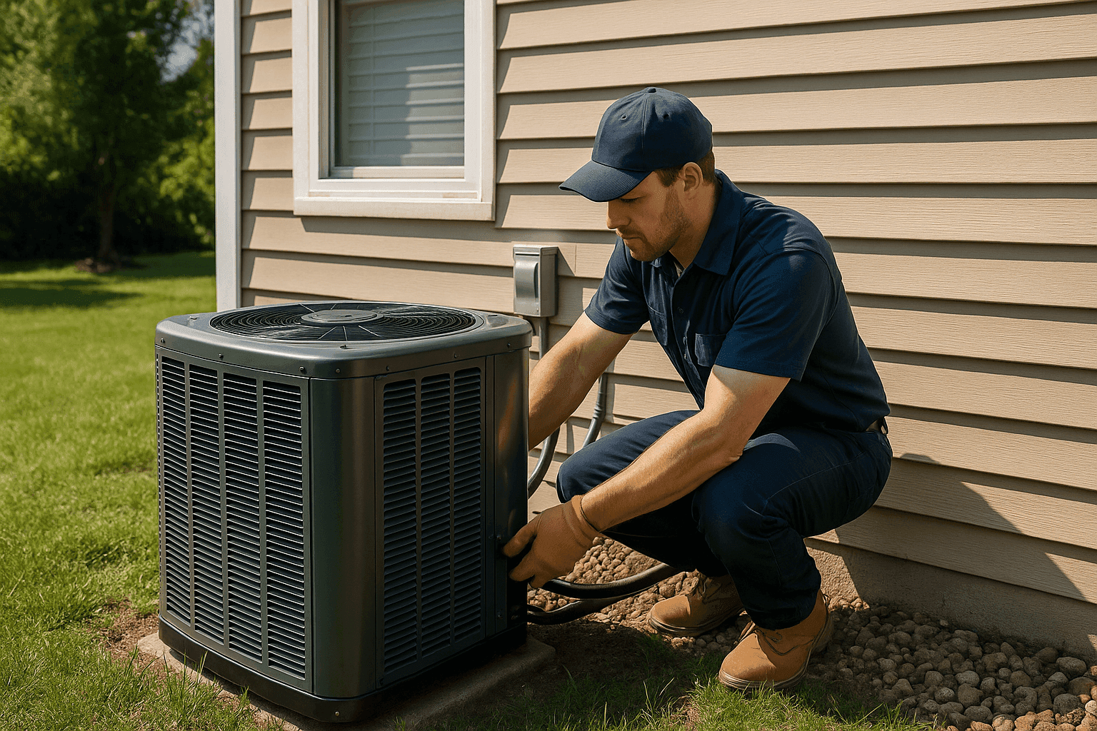 HVAC technician inspecting air conditioning system