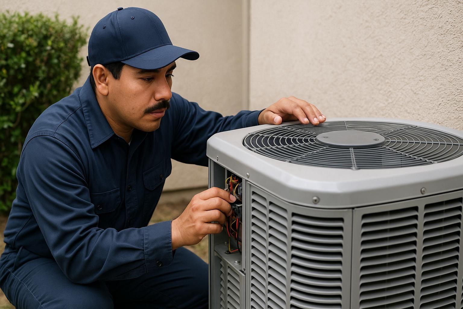 HVAC technician inspecting air conditioning system