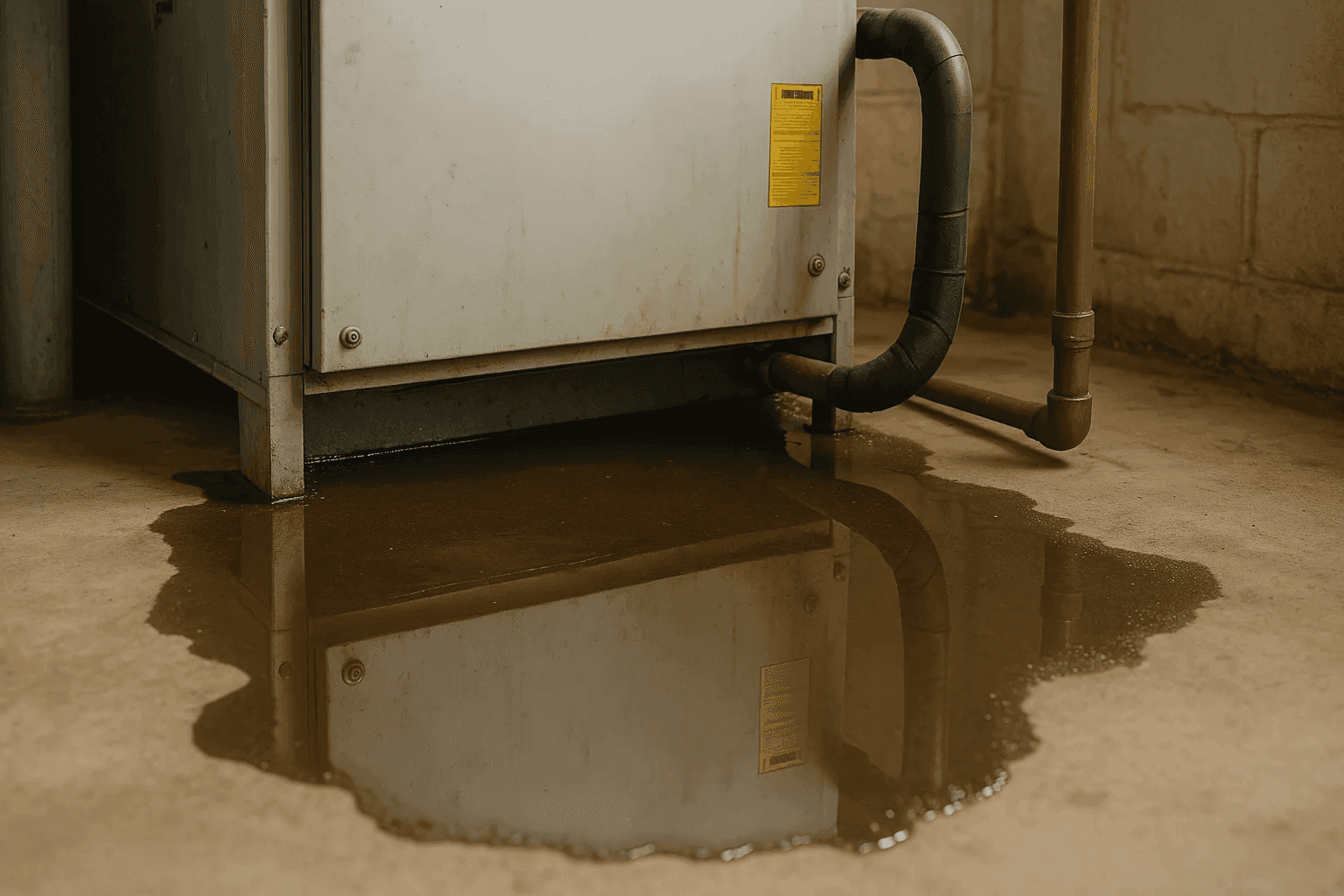 Water puddle next to indoor HVAC system