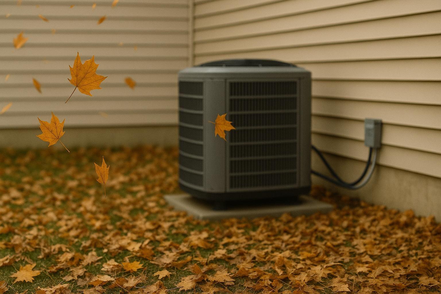 Leaves falling near an air conditioning system