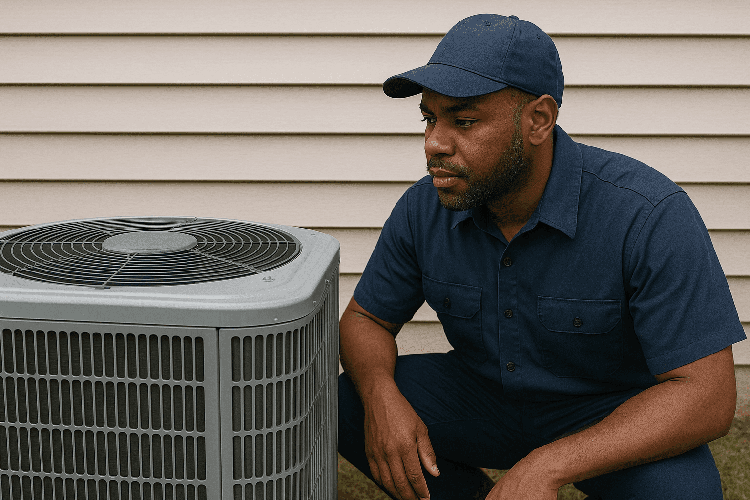 HVAC technician inspecting air conditioning system