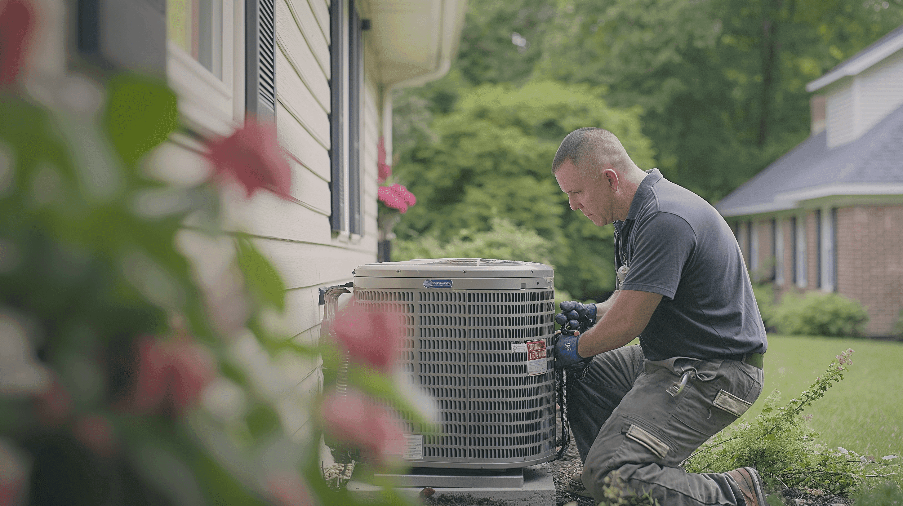 HVAC technician repairing AC unit