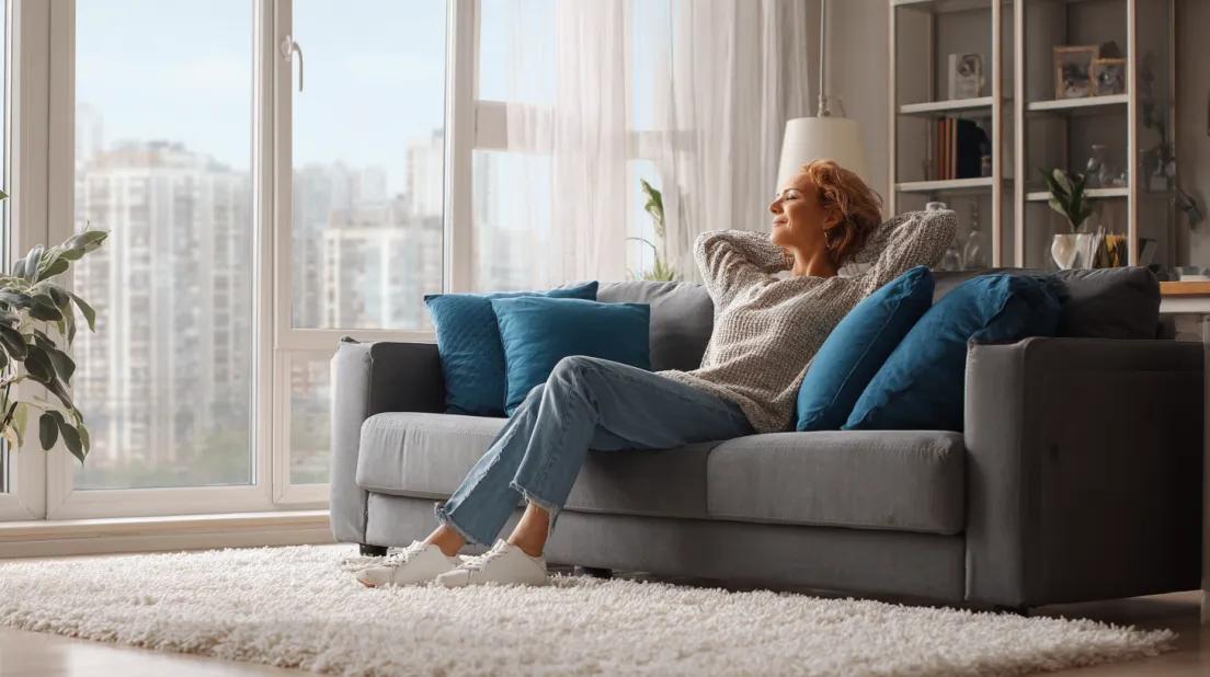 Woman relaxing on the couch in her living room