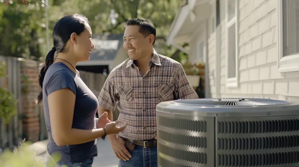 HVAC technician speaking with homeowner