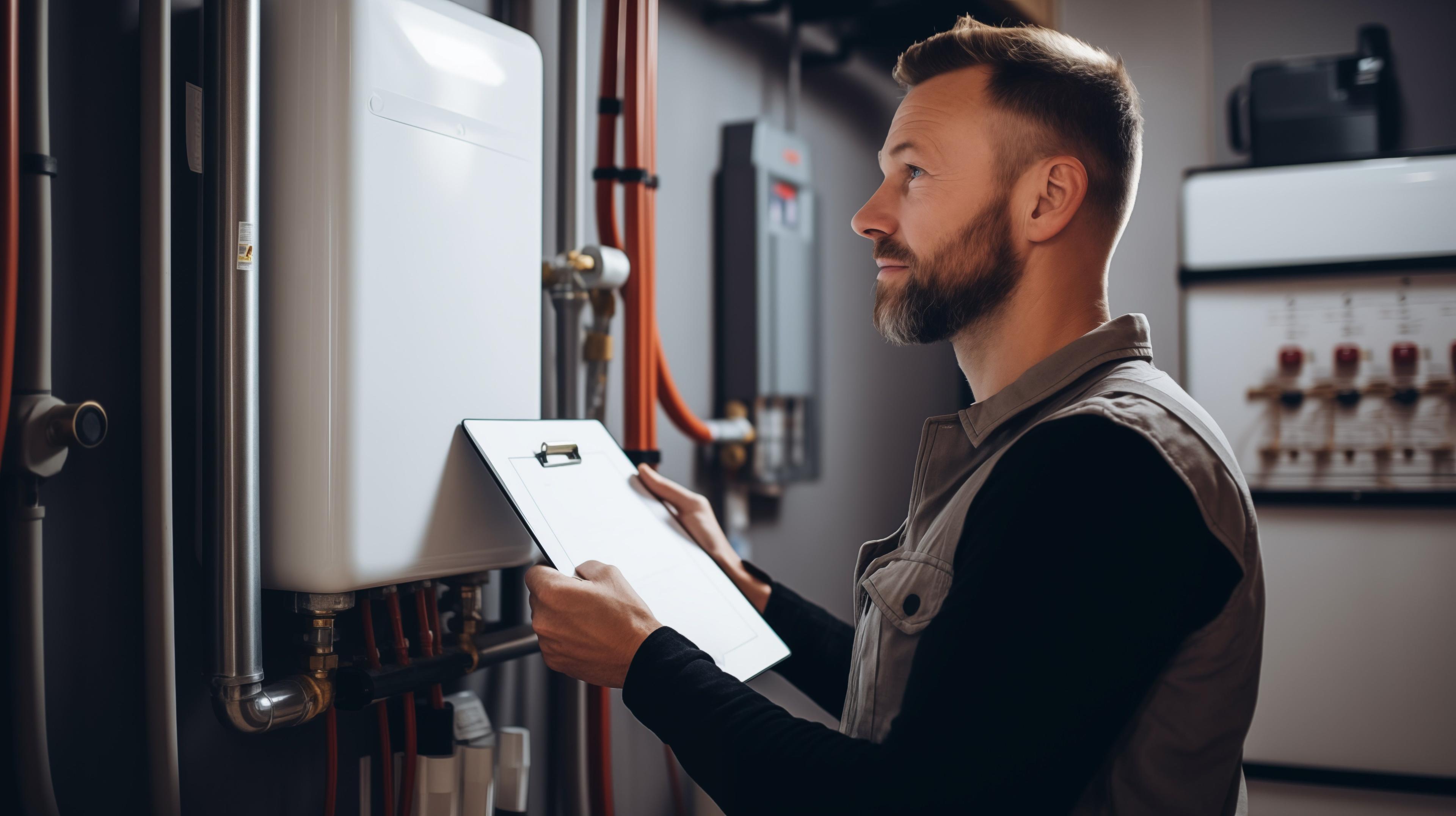 HVAC technician inspecting boiler