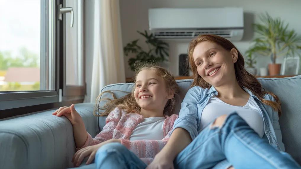 Mother and daughter relaxing on the couch