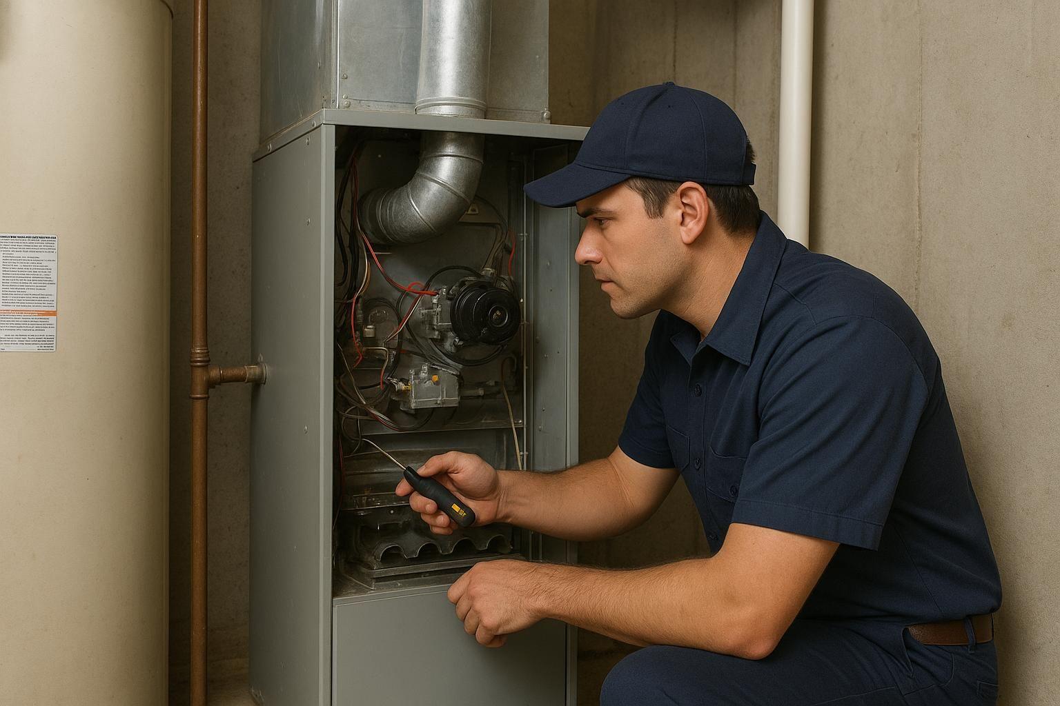 HVAC technician repairing a furnace