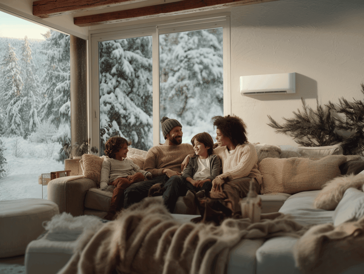 Family relaxing indoors on a cold day