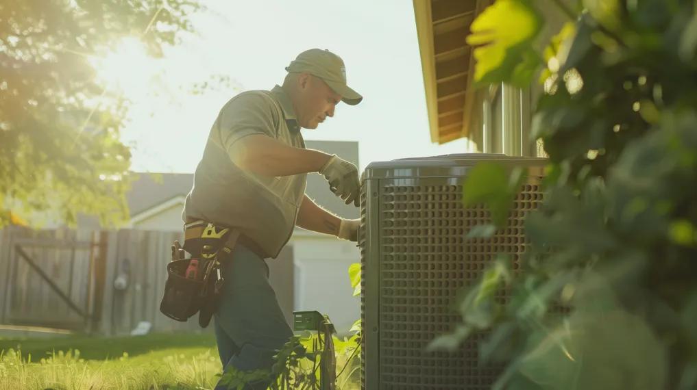 HVAC technician installing heat pump