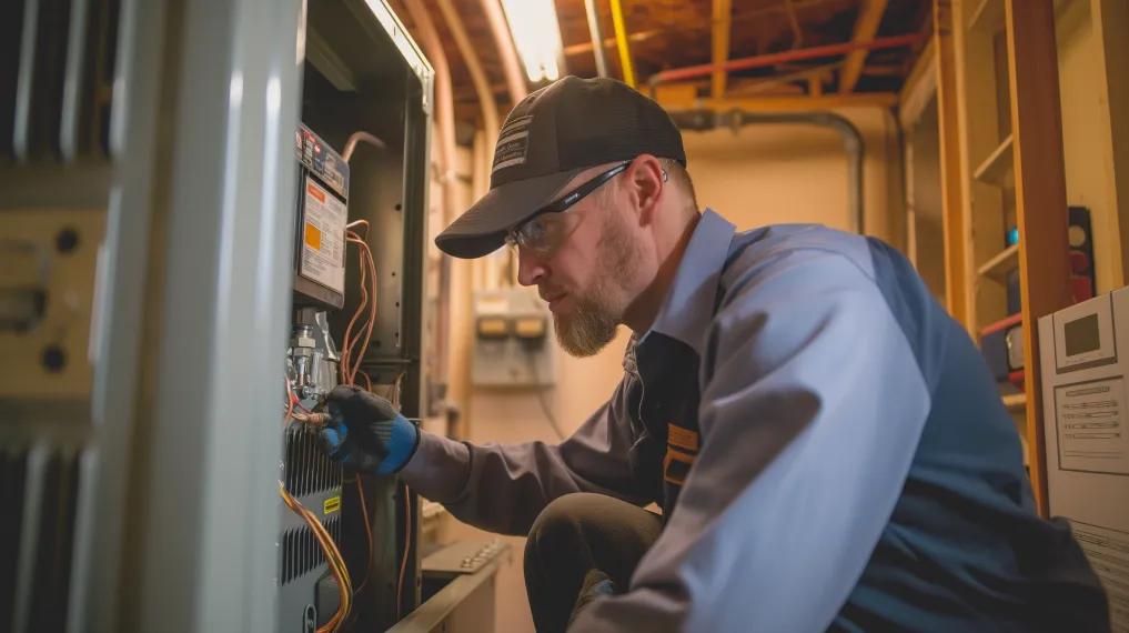 HVAC technician inspecting furnace