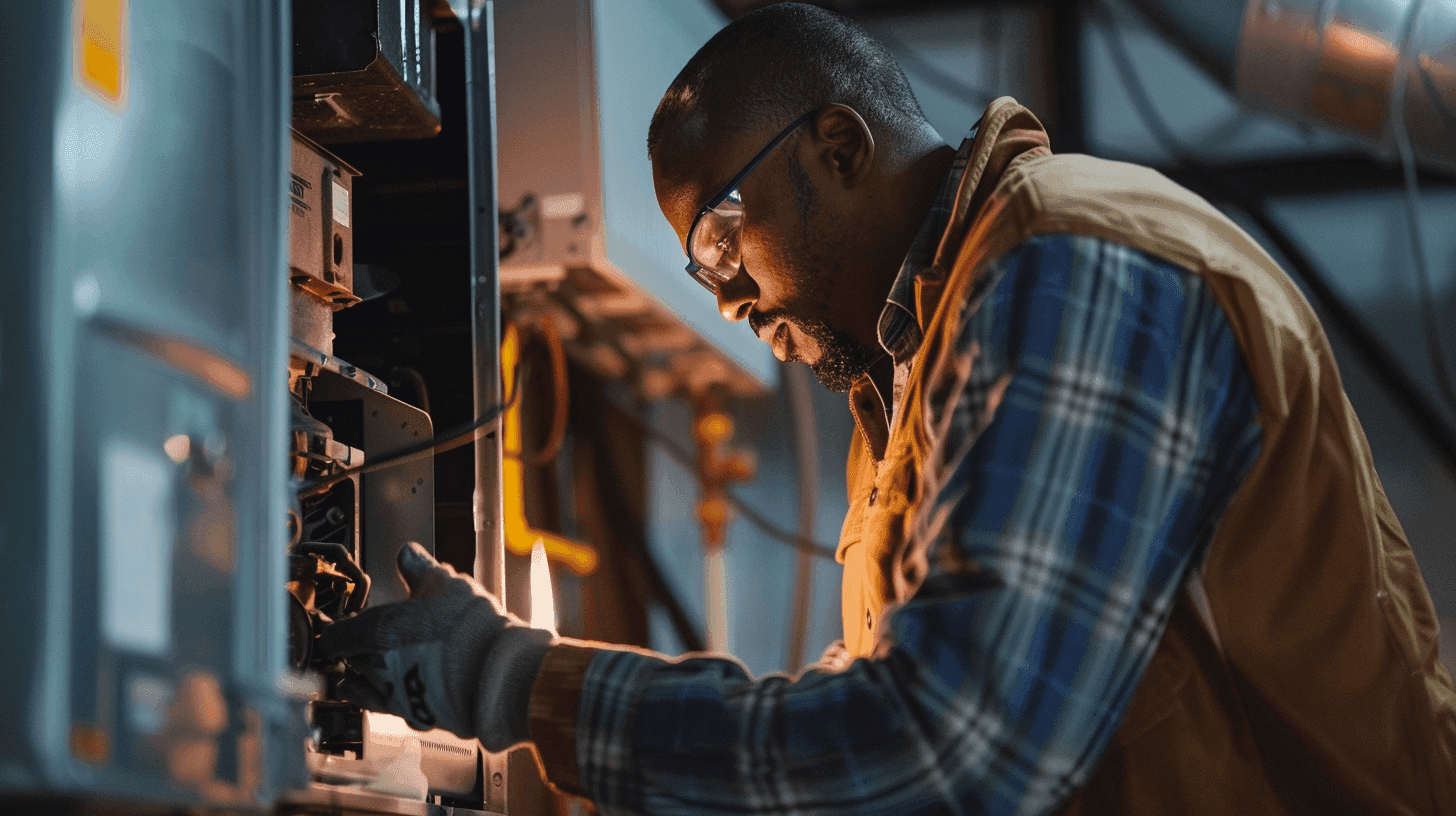 HVAC technician inspecting furnace