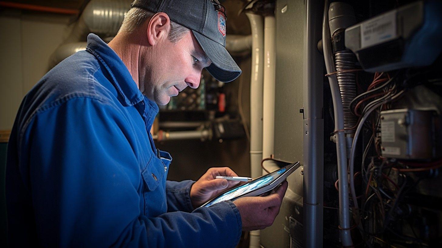 HVAC technician inspecting furnace