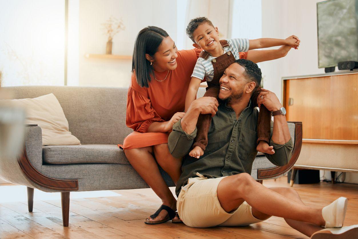 Family relaxing inside