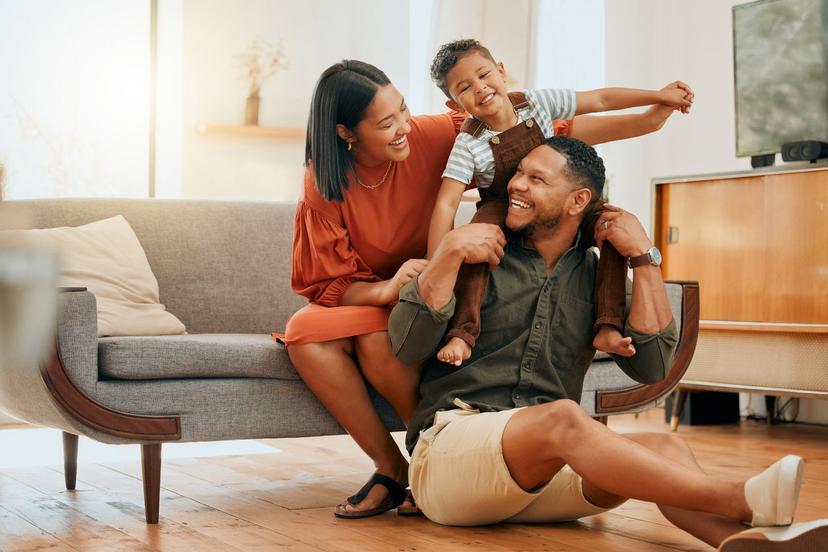 Family relaxing inside
