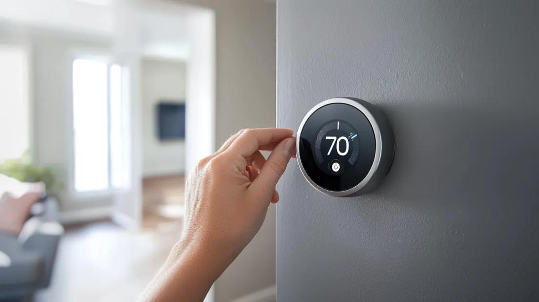 Homeowner adjusting smart thermostat