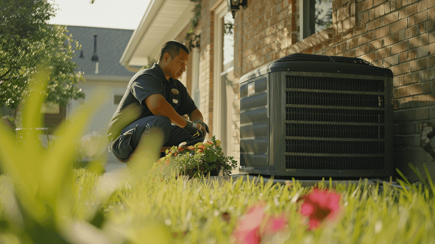 HVAC technician inspecting air conditioner
