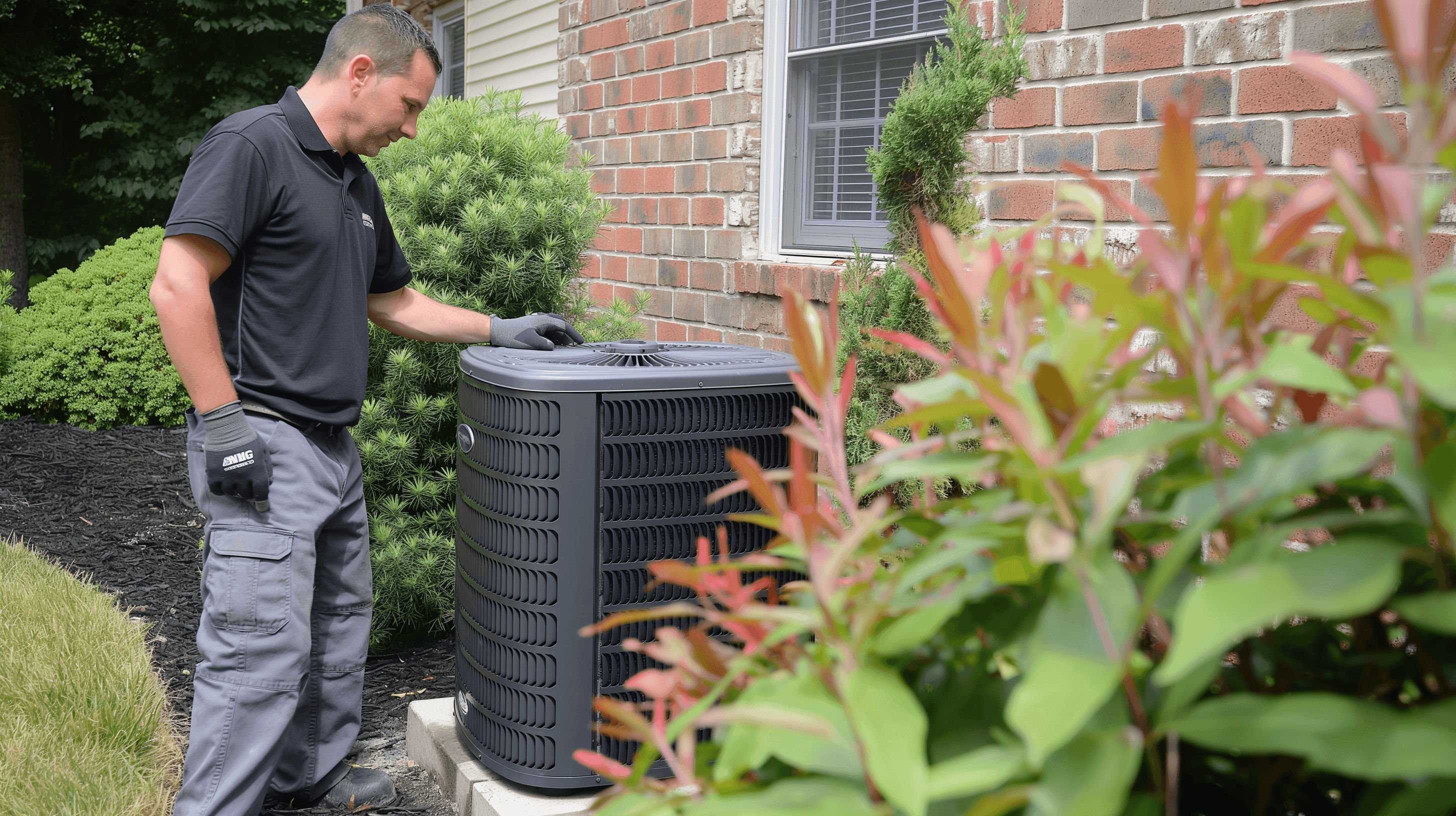 HVAC technician inspecting air conditioner