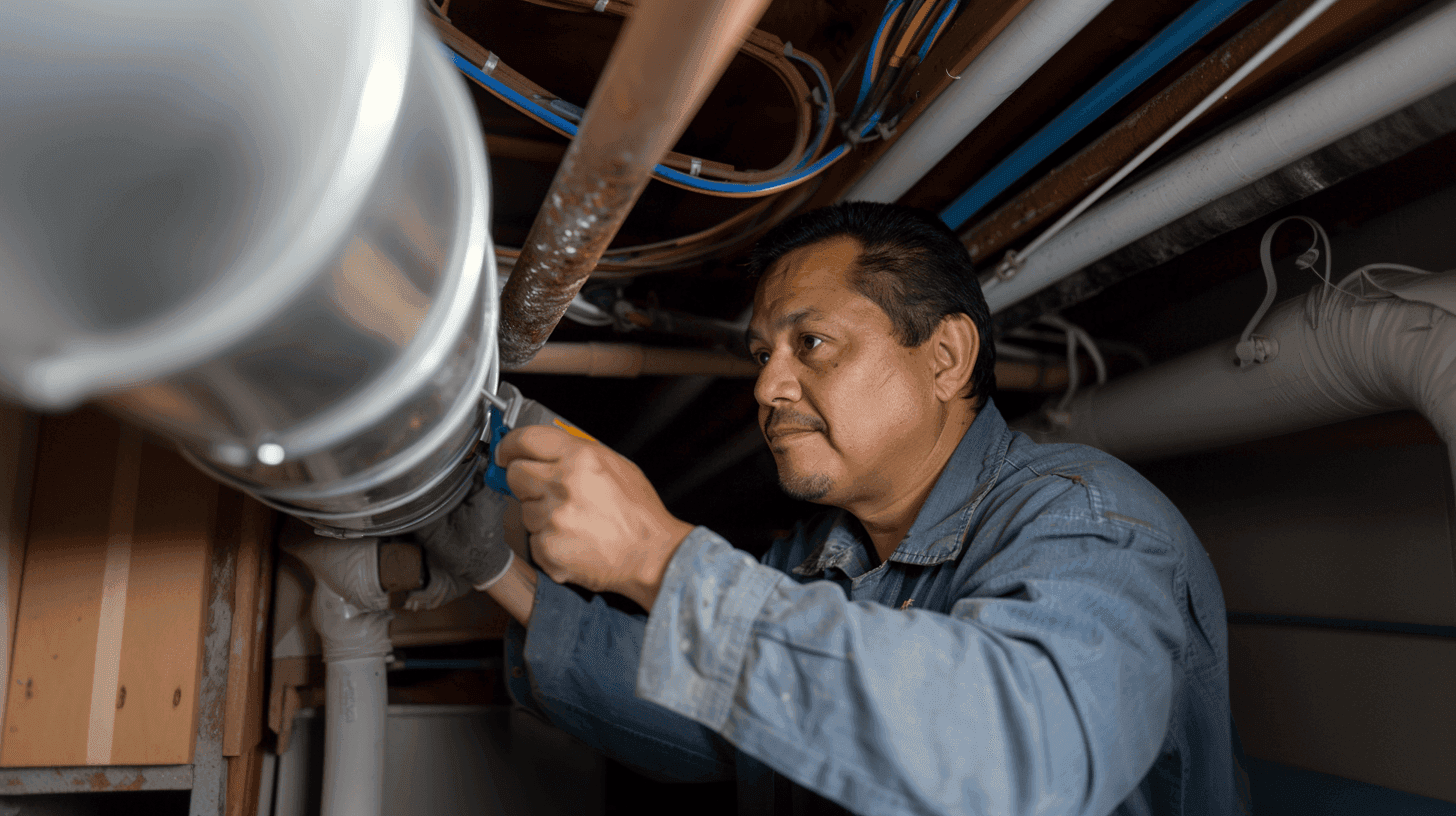 HVAC technician repairing air ducts