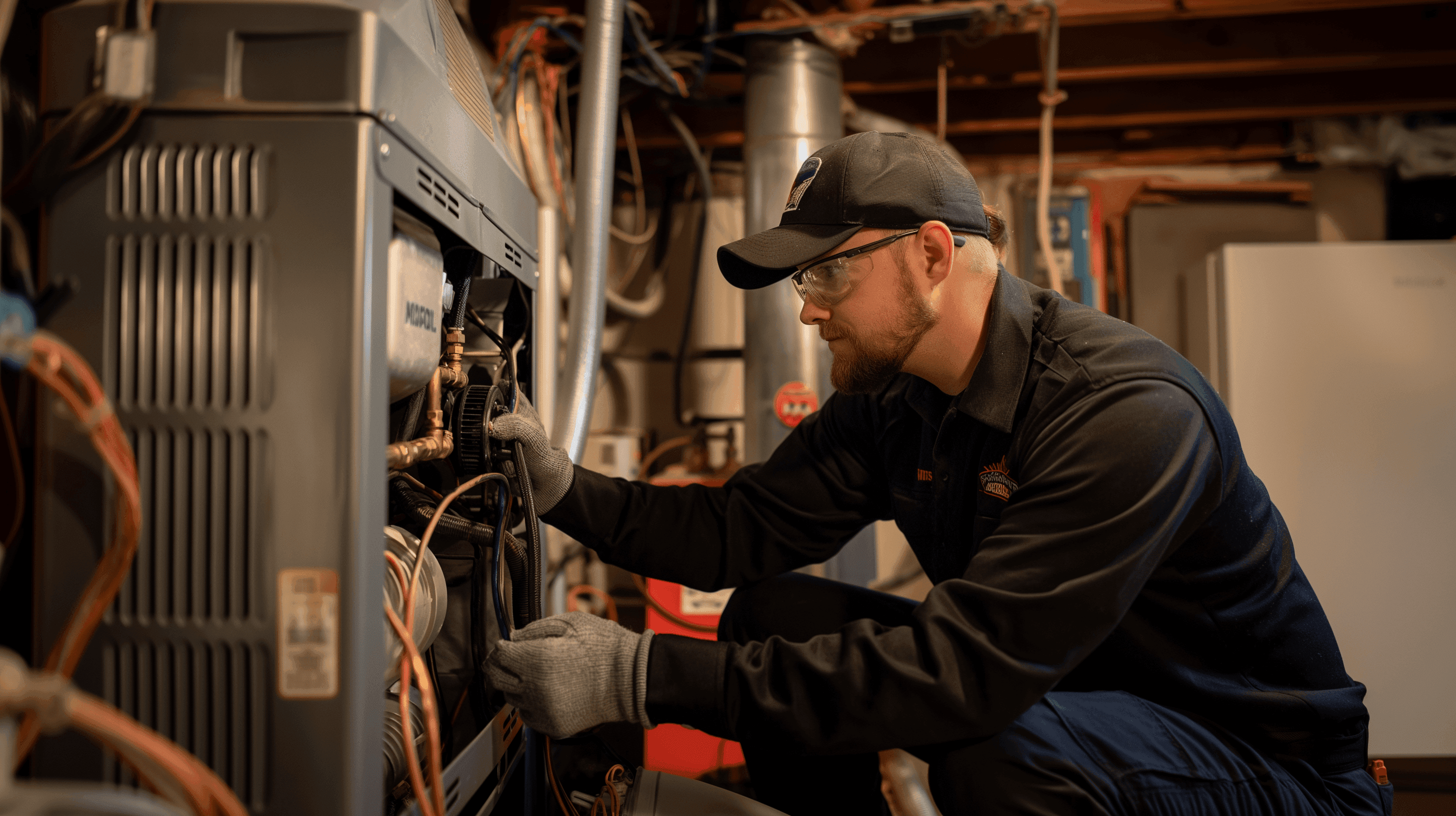 HVAC contractor inspecting furnace