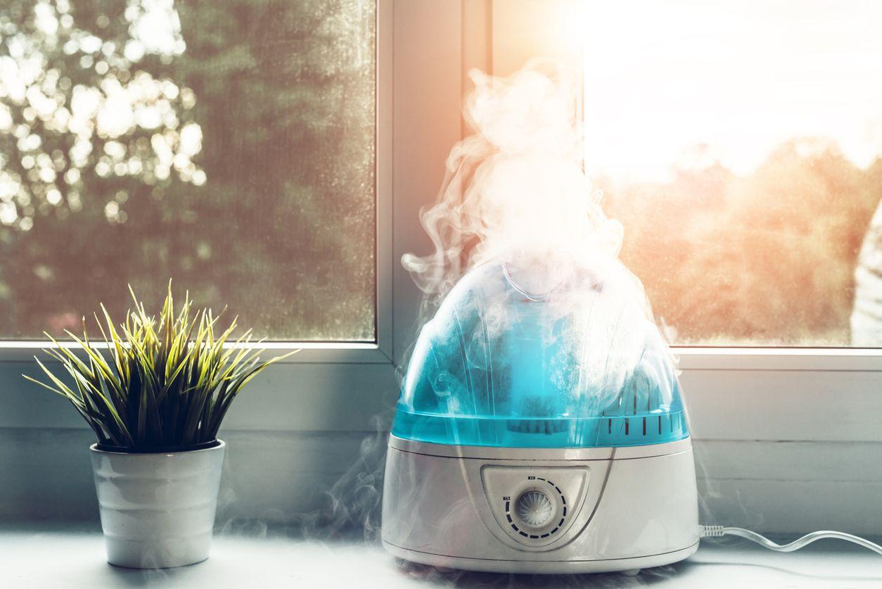 Portable humidifier located near a window