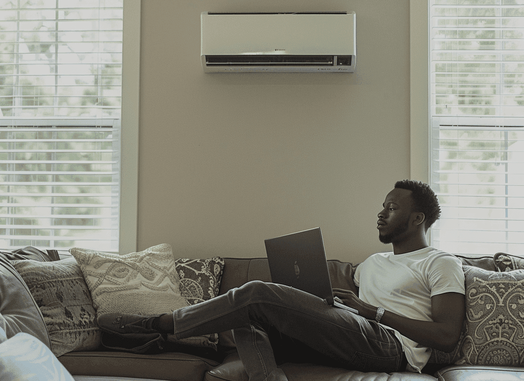 Man relaxing on the couch with laptop