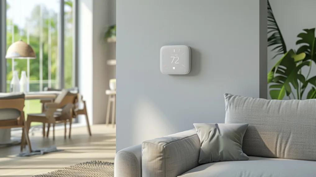 Smart thermostat installed in living room