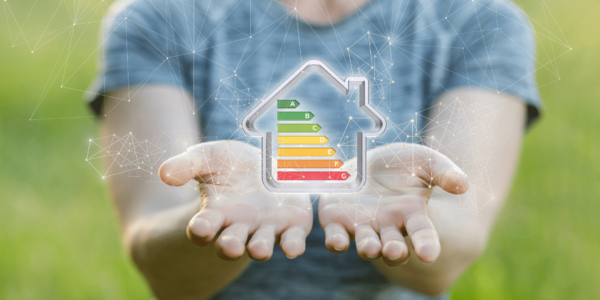 person holding home graphic