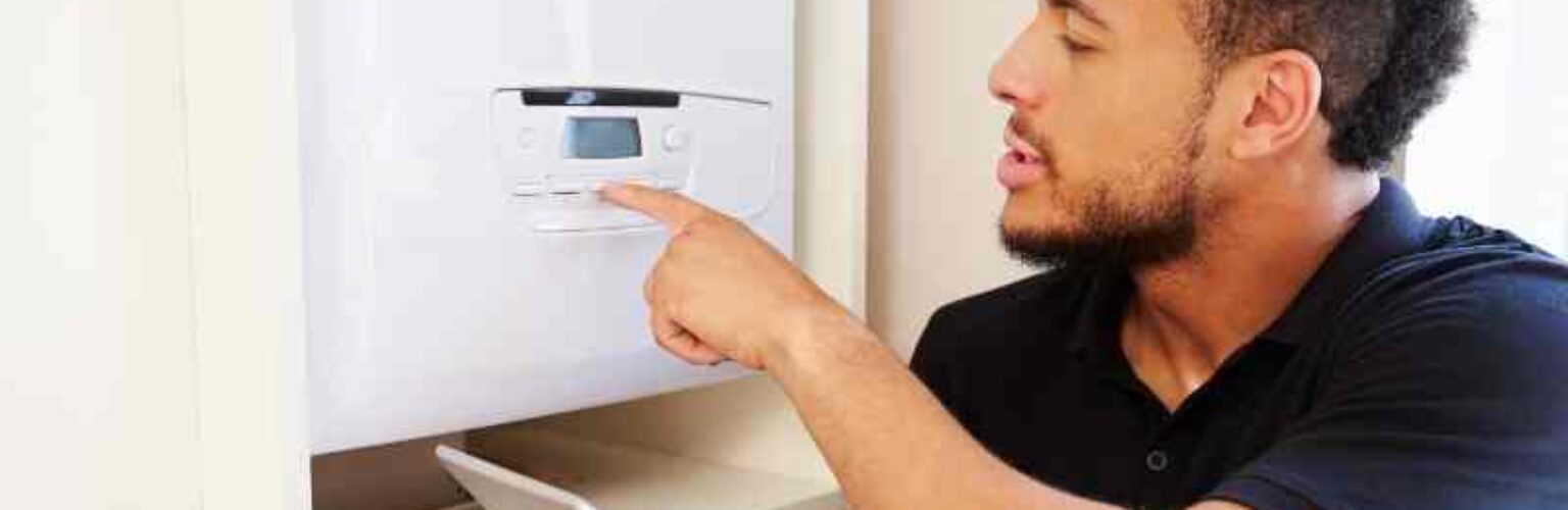 HVAC technician replacing boiler
